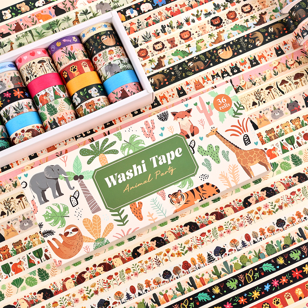 Washi Tape Set - 36 Rolls Vintage Animal Party Washi