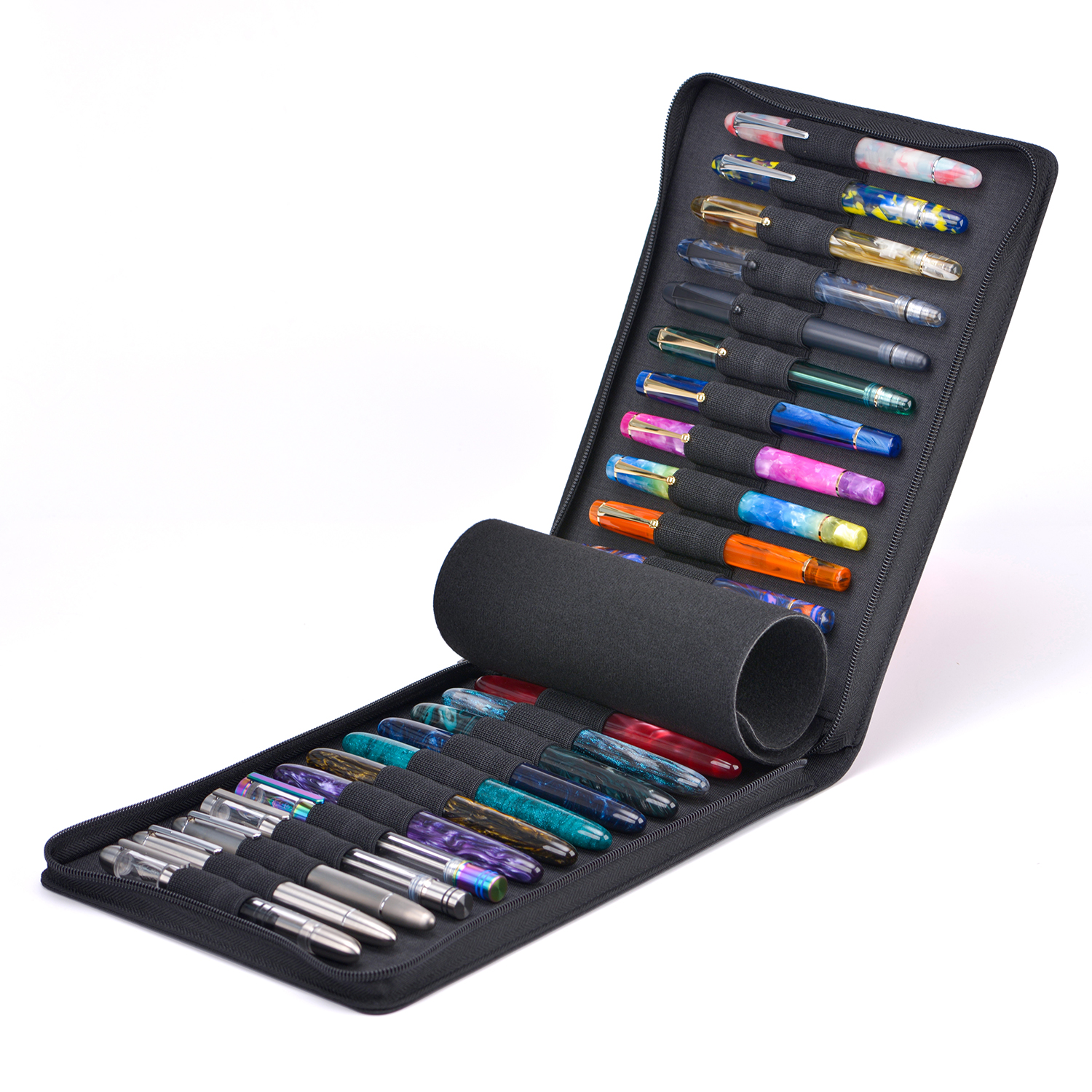 Pen Pouch Roll - Black Asvine 24 Slots Fountain Pen