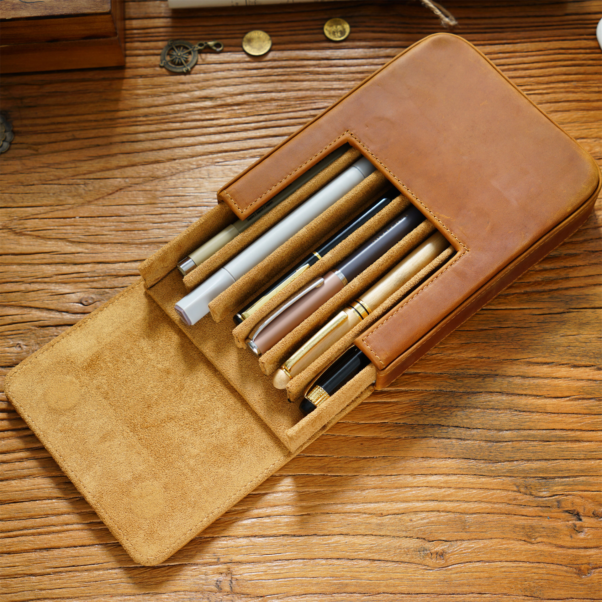 Handmade Crazy Horse Leather P - Pen Pouch Roll reseña y precio