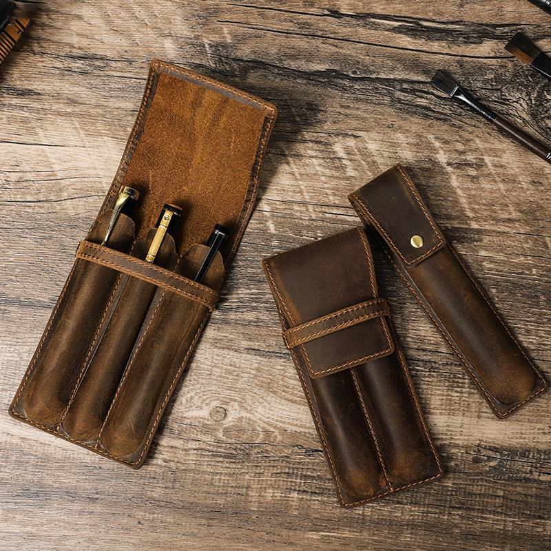 hand-made leather cowhide penc - Pen Pouch Roll reseña y precio
