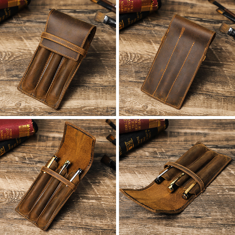 hand-made leather cowhide penc - Pen Pouch Roll reseña y precio