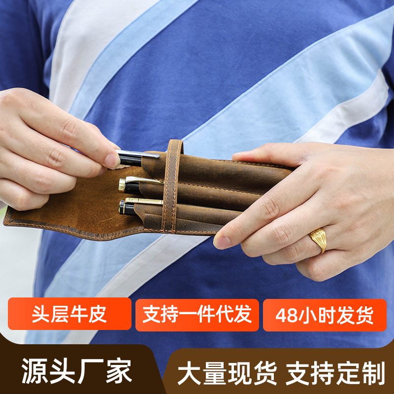 hand-made leather cowhide penc - Pen Pouch Roll reseña y precio