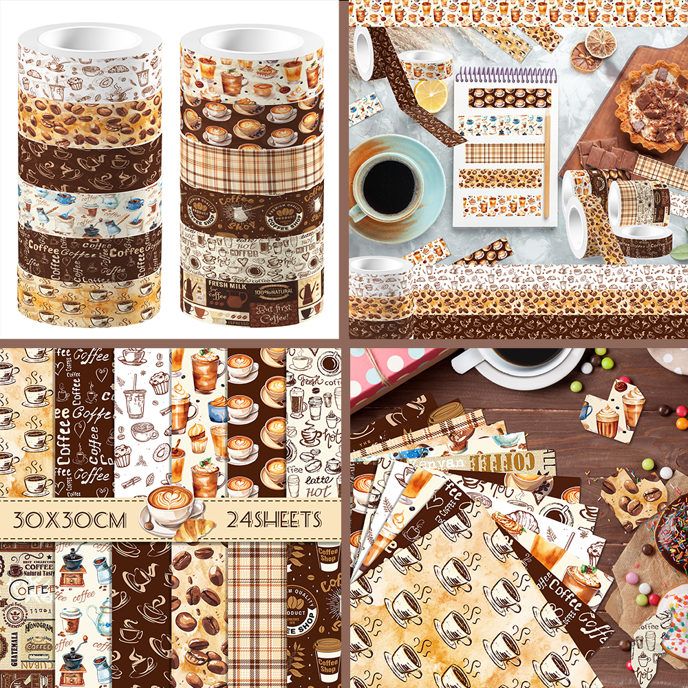 Vintage Coffee Pattern Washi T - Washi Tape Set reseña y precio