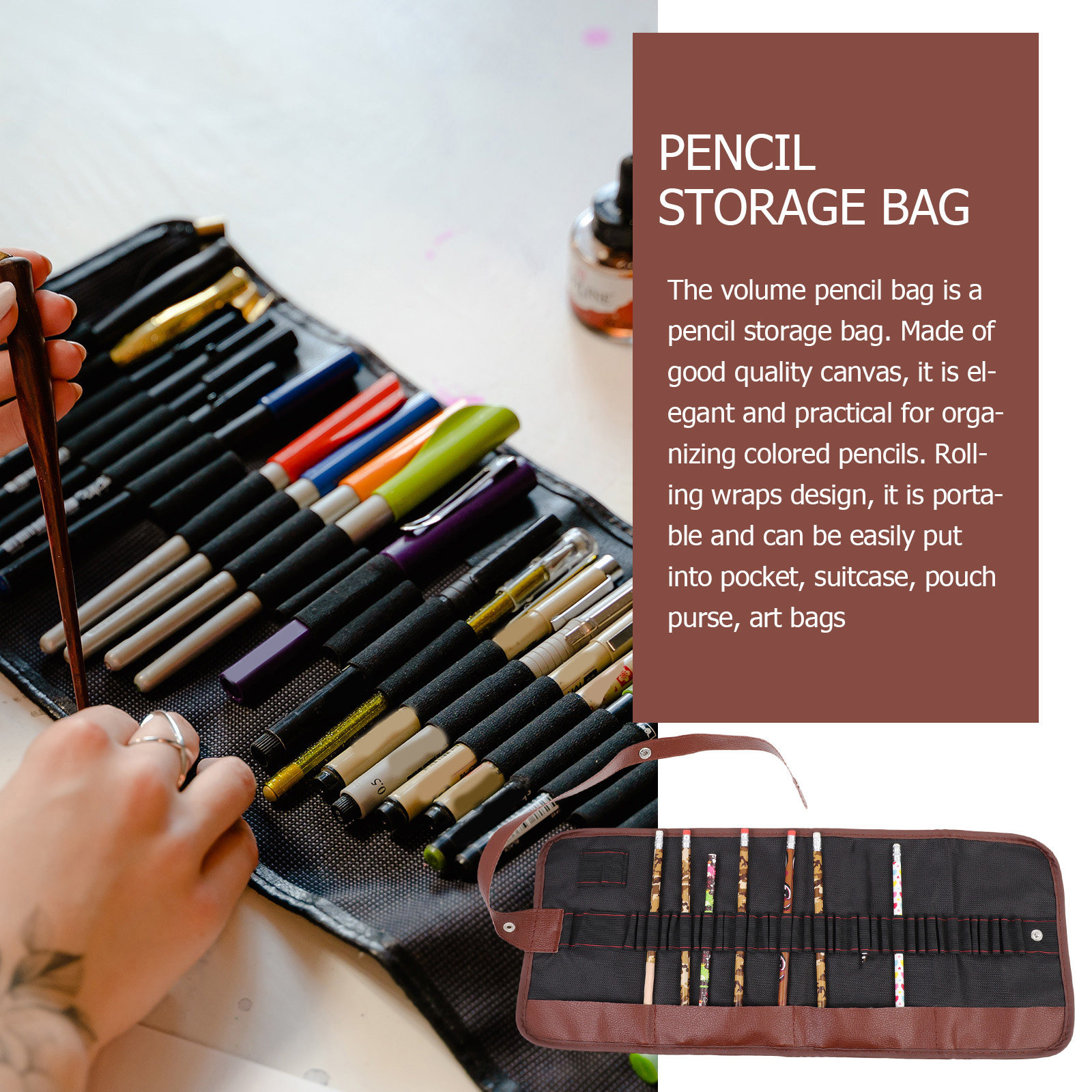 2Pcs Canvas Pencil Wrap Portab - Pen Pouch Roll reseña y precio