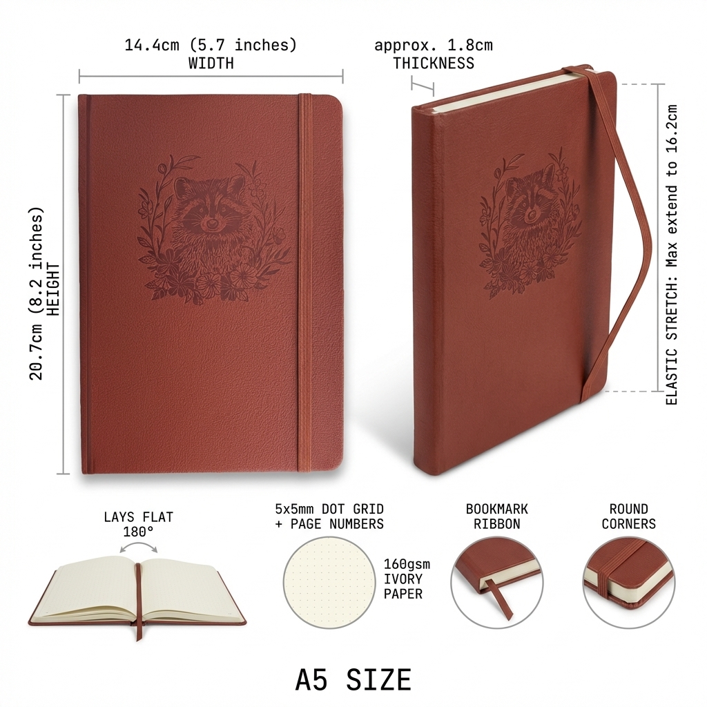 A5 Embossed Raccoon Dot Grid J - Notebook Dotted A5 reseña y precio