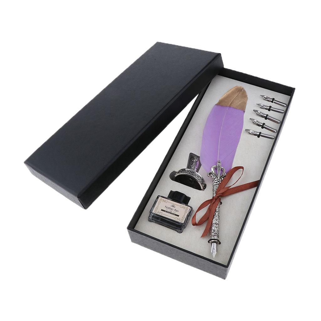 Antique Fountain Pen Feather Q - Calligraphy Ink Bottle reseña y precio