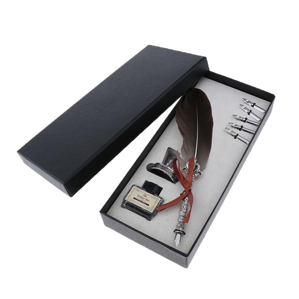 Antique Fountain Pen Feather Q - Calligraphy Ink Bottle reseña y precio