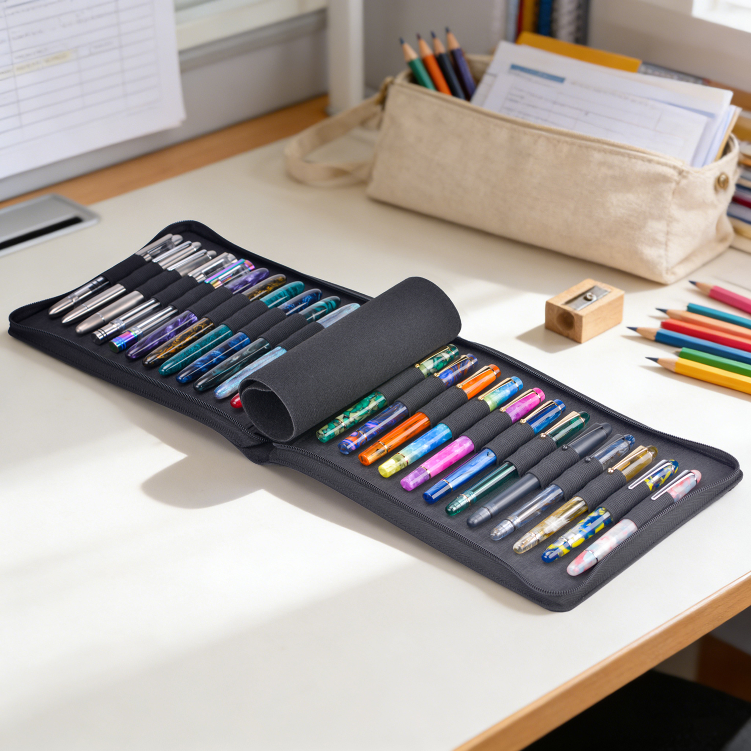 Black Asvine 24 Slots Fountain - Pen Pouch Roll reseña y precio