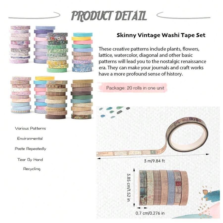 20Rolls Vintage Washi Tape Set - Washi Tape Set reseña y precio